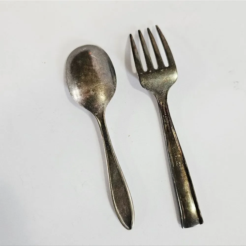 Antique Oneida New Era Community Plate Silver Children's Baby Spoon & Fork Set